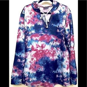 OVERSIZED HOODIE SWEATSHIRT TIE DYED FLUFFY ZIP UP JACKET SWEATER PINK BLU NEW M